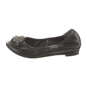 VERA WANG Leather Crystal Embellishments Ballet Flats